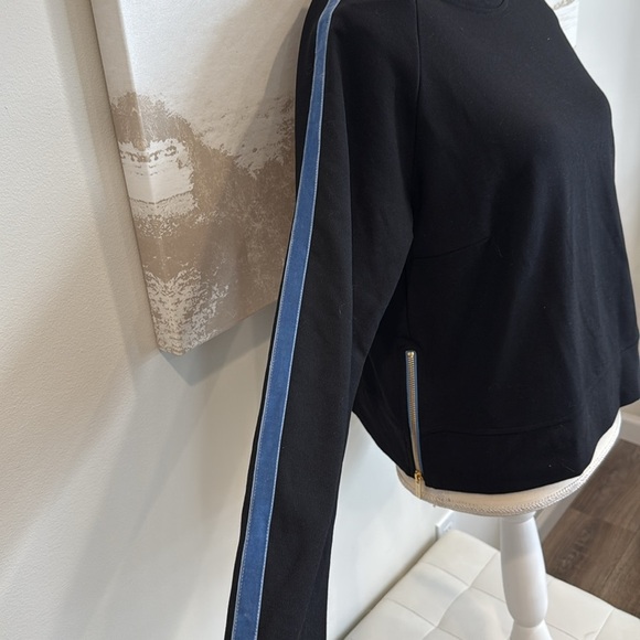 Saint + Sofia Morgan Zip Stripe black velvet blue Stripe Sweatshirt Sz 10 NWT - Picture 3 of 5
